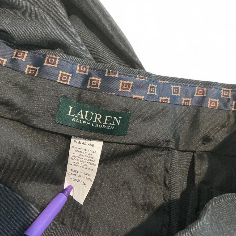 Lauren Ralph Lauren Dress Pants Mens 36W‎ Gray Excellent Pleated Cuffed Hem - Picture 4 of 7